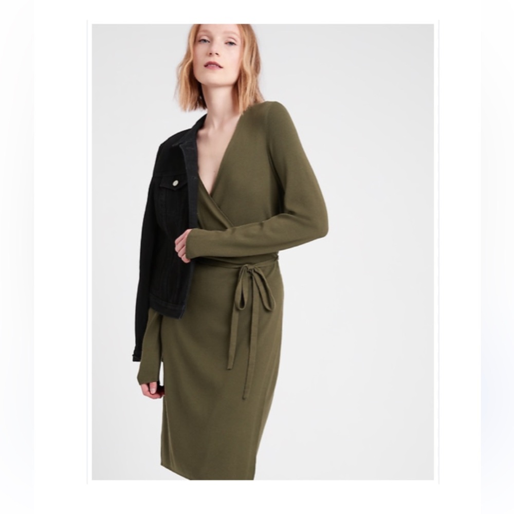 Banana Republic Olive Green Long Sleeve Wrap Dress